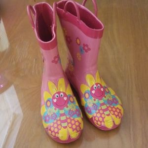 Little Girl's Pink Butterfly Rainboots sz 11/12